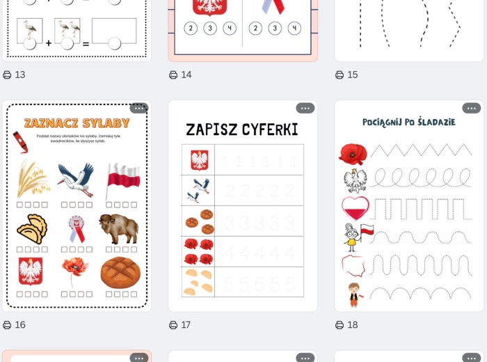 Świętujemy z Polską - zestaw kart pracy dla przedszkolaka. -20 zadań