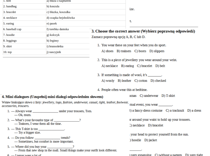 English Class A2+ – Unit 2.1 – vocabulary practice