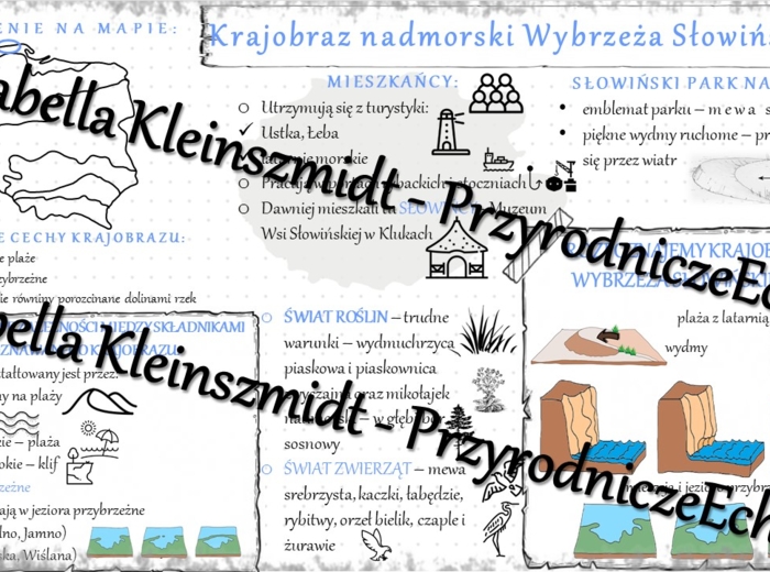 Sketchnotka - notatka „Krajobraz nadmorski Wybrzeża Słowińskiego” wykonana w pdf. Geografia 5; „Krajobrazy Polski”