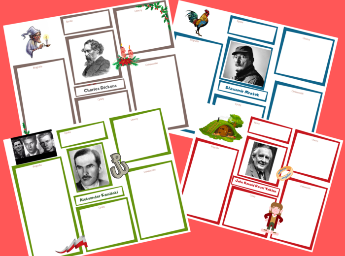 Biogramy autorów lektur z klas 4-8 - karty pracy