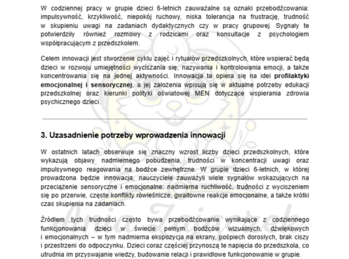 Innowacja Pedagogiczna „Cisza, Spokój, Uwaga” trening emocji i koncentracji dla przedszkolaków