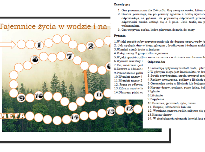 Gra planszowa dla klasy 4- Odkrywamy tajemnice życia na lądzie i w wodzie