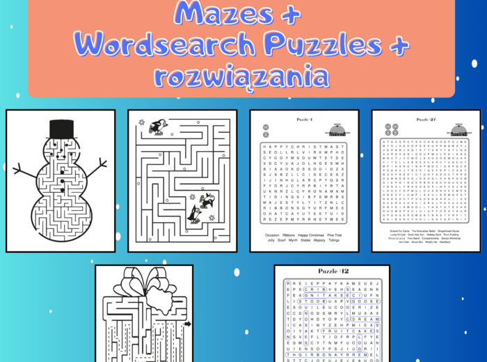 Christmas mazes and wordsearch puzzles