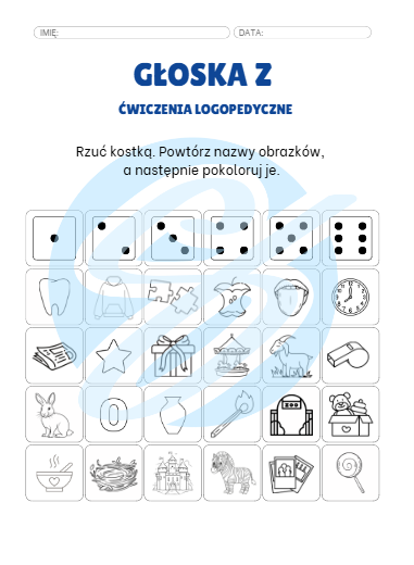 Ćwiczenia Logopedyczne Głoski „Z” – Rzuć Kostką, Powtórz i Pokoloruj! Idealne dla Logopedów Pracujących z Dziećmi