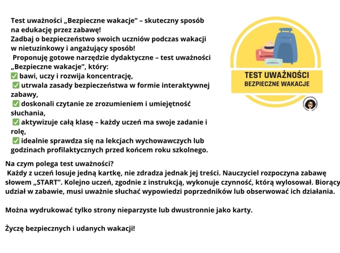 BEZPIECZNE WAKACJE -TEST UWAŻNOŚCI