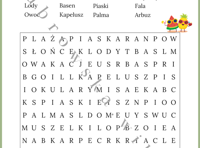 Wakacyjna wykreślanka