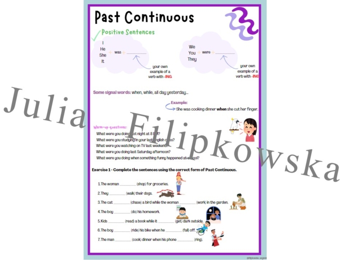 Past Continuous/ Worksheet/ Zestaw zadań/ Teoria i Praktyka/ Teoria/ Theory/ Zadania/ Pakiet/ Karta pracy/Speaking/ Gramatyka/ Grammar/ English Grammar/ Matura/ Notatka/ SP 4-8/ SP 7-8/ SP 8/ Klasy 7-8/ Klasa 8/ Gotowa lekcja/ Mówienie