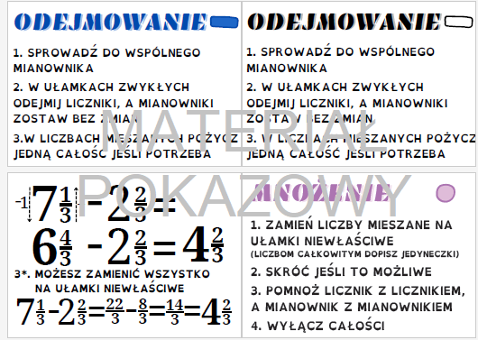 Działania na ułamkach zwykłych - plansza, gazetka