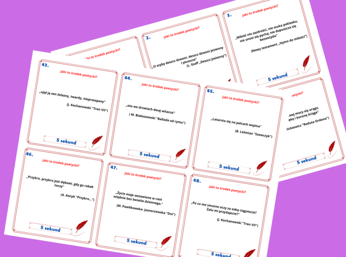 LIRYKA - Środki poetyckie - "Gra 5 sekund" - kl.7-8 - powtórzenie