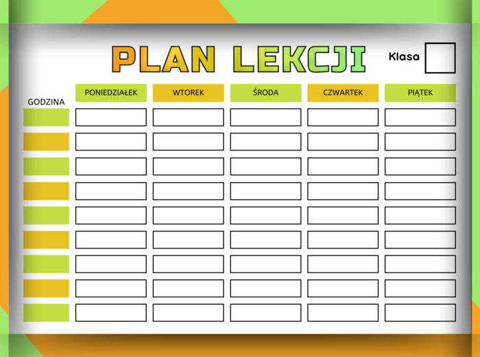 Uroczy Plan Lekcji w formacie A4 – plik PDF