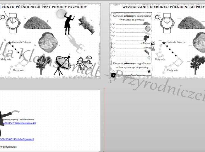 Kompletny zestaw na jedną lekcję „Wyznaczanie kierunku północnego przy pomocy przyrody - zajęcia w terenie” – sketchnotka + karty pracy w power point + gratisowy link do prezentacji multimedialnej niekomercyjnej + gratisowy link do lekcji multimedialnej 