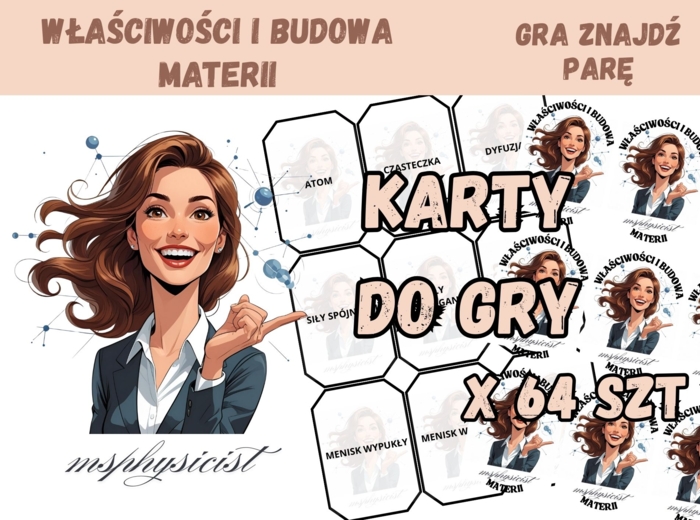 POWTÓRZENIE: WŁAŚCIWOŚCI I BUDOWA MATERII – klasa 7 – lekcja powtórzeniowa – GRA dydaktyczna. Memory. Memo. ZNAJDŹ PARĘ! CZARNY PIOTRUŚ. MOC powtórki.