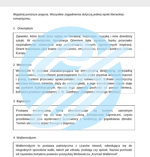 Romantyzm – Najważniejsze Zagadnienia – Karty Pracy dla Maturzystów