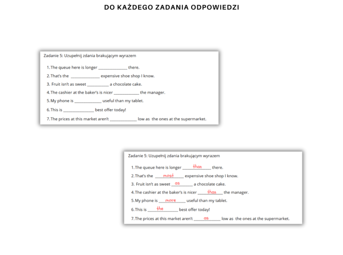 Gramatyka klasa 6: Przymiotniki - stopniowanie, konstrukcja "as ... as", too, enough. Na podstawie podręcznika English Class A2 Unit 2