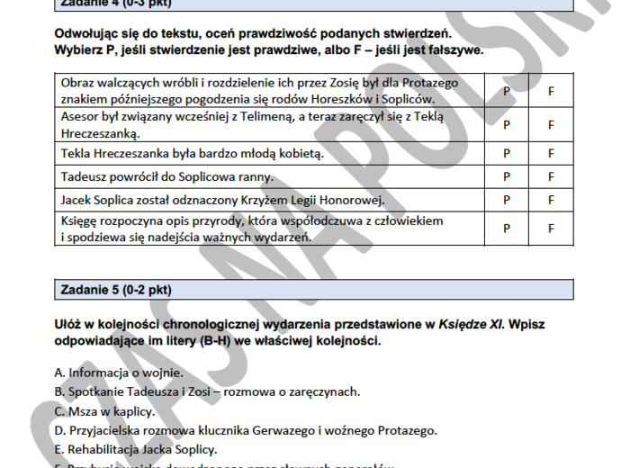 Test - "Pan Tadeusz", księgi I,II, IV, X, XI, XII (pakiet)