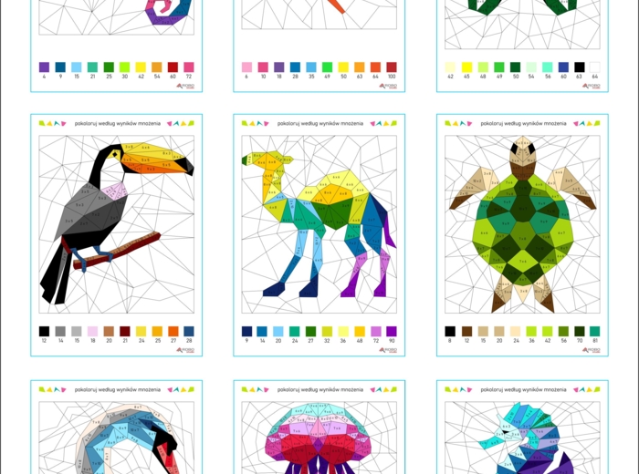DZIEŃ TABLICZKI MNOŻENIA Tabliczka mnożenia, kolorowanka według wyników mnożenia, mnożenie od 1-100, wielokrotności, klasa 2, 3, 4, 5