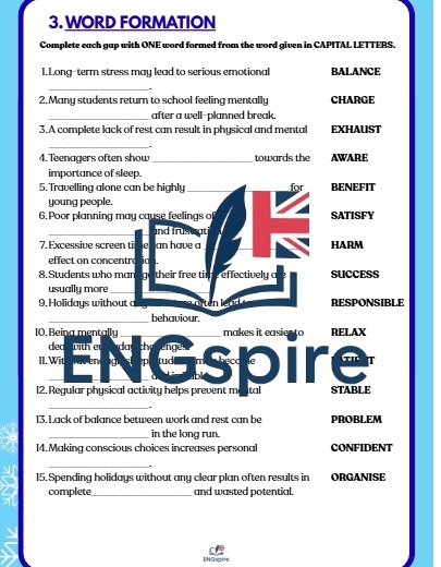 Winter Break B2 – kompletna karta pracy pod maturę (Vocabulary, Word Formation, Speaking)