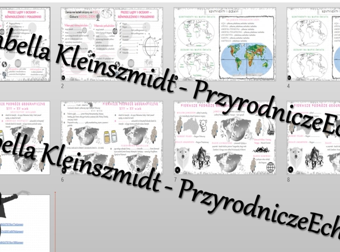Zestaw sketchnotek i kart pracy + gratisowe linki do prezentacji multimedialnych niekomercyjnych wykonanych w genial.ly do indywidualnego pobrania i użycia do celów niekomercyjnych. Geografia 5, „Lądy i oceany na Ziemi”
