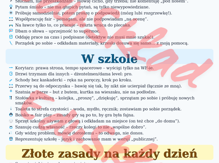 Obowiązki ucznia – plakat do druku + strona na podpisy