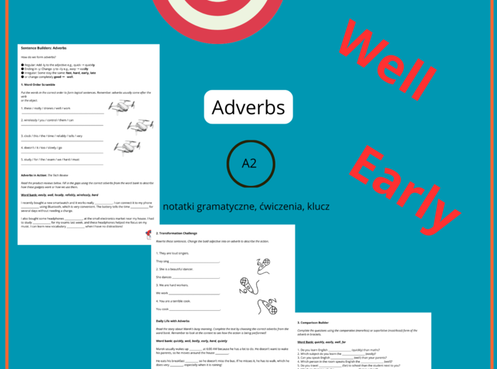 ADVERBS- KLASA 7 notatka, ćwiczenia, klucz