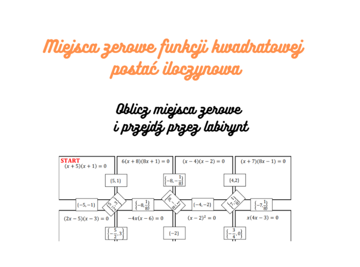 Miejsca zerowe funkcji kwadratowej postać iloczynowa - labirynt