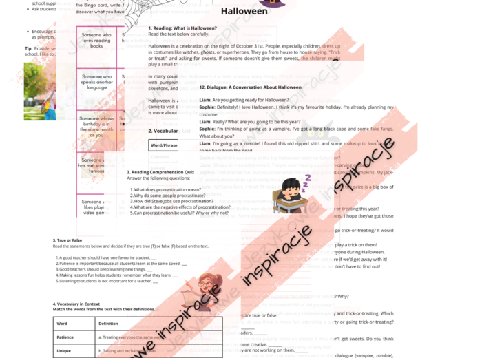 Angielski_Pakiet 10 Lekcji na 10 różnych tematów. Back to School_Halloween_Procrastinators - The Leaders of Tomorrow_National Education Day in Poland_Vegetarianism _European Day of Languages _The Cosy Side of Autumn_Thanksgiving Day Christmas Winter