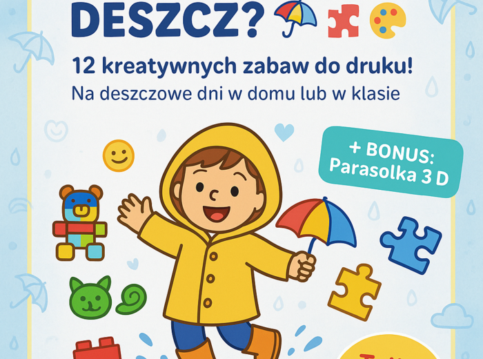 Karty obrazkowe – „Co robić, gdy pada deszcz?” (puzzle, układanki, klocki, lepienie z plasteliny).