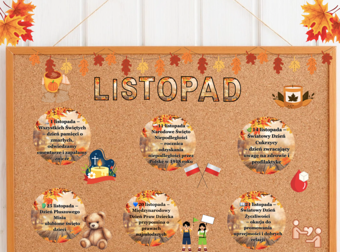 Gazetka szkolna „LISTOPAD” – najważniejsze święta miesiąca|25 stron do druku|Grafiki w różnych rozmiarach|Wiele możliwości aranżacji