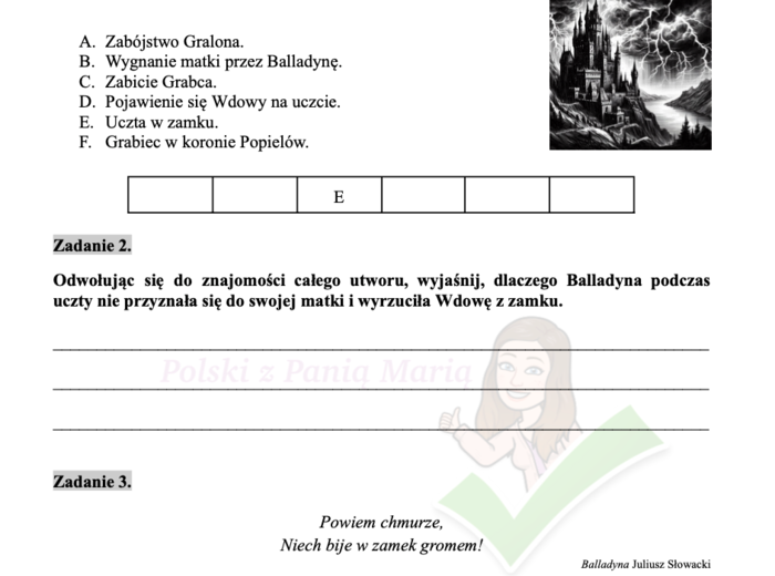 Balladyna - czytanie ze zrozumieniem