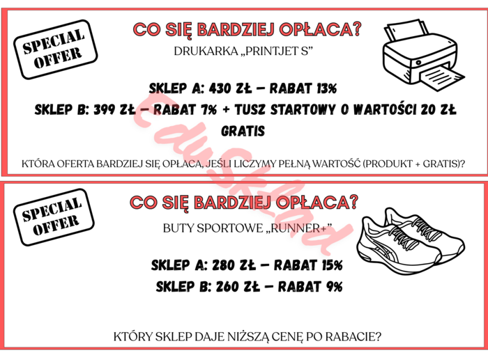 ⭐ „CO SIĘ BARDZIEJ OPŁACA?” – Zestaw kart do porównywania ofert i liczenia procentów!