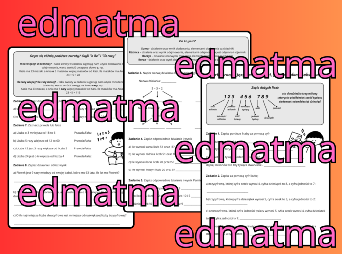 Język matematyki - system dziesiątkowy, proste zadania tekstowe
