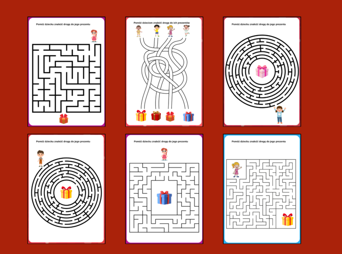 BOŻE NARODZENIE - mikołajki – biblioteka – świetlica – przedszkole – labirynty – labirynt – 13 wersji
