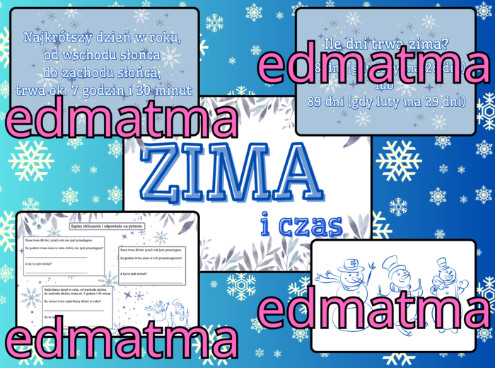 Zima i czas - gazetka szkolna + karta pracy. Matematyka