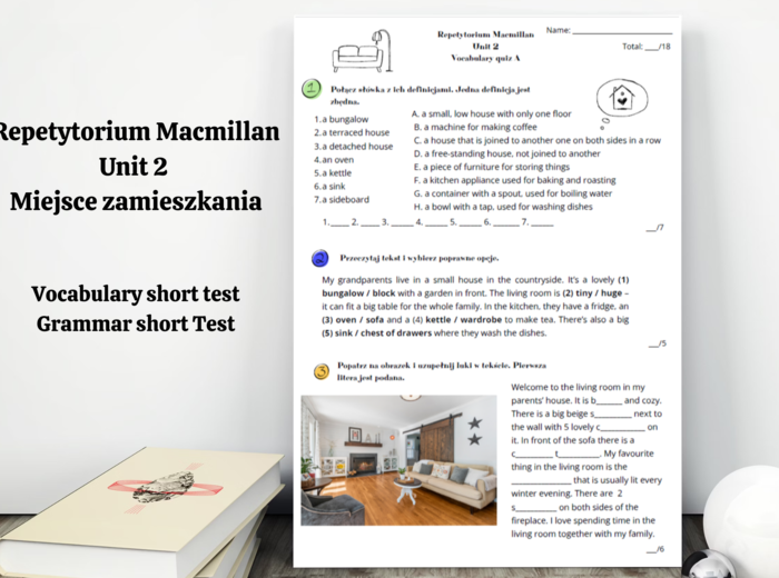 Repetytorium Ósmoklasisty Macmillan - Unit 2 - Miejsce zamieszkania - Kartkówki - Short Vocabulary and Grammar tests