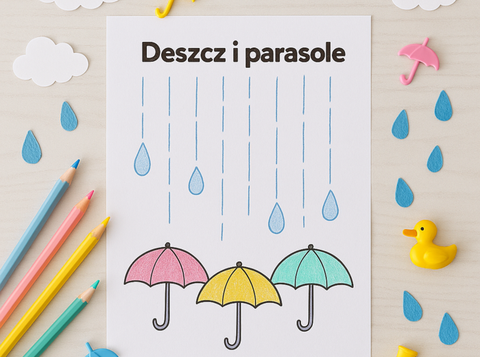 Kropelki na szybie – karta pracy do rysowania po śladzie
