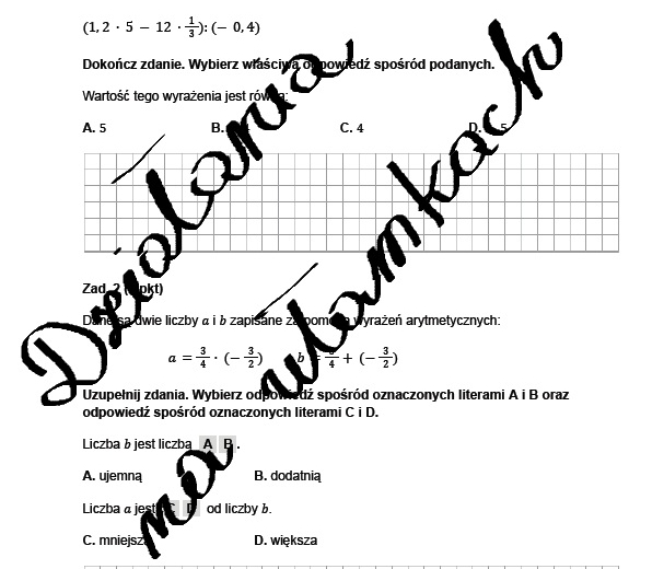 Zadania egzaminacyjne - Działania na ułamkach