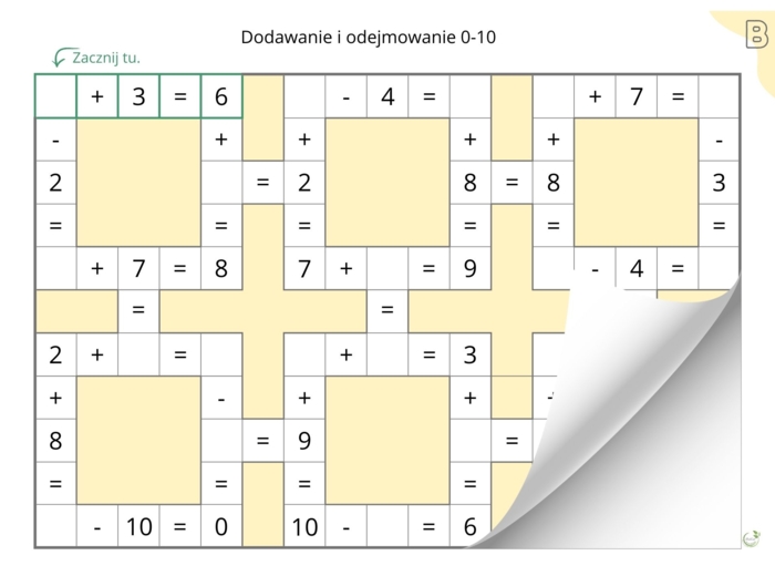 Liczby niewiadome w matematycznych krzyżówkach, dodawanie i odejmowanie w zakresie 0-99