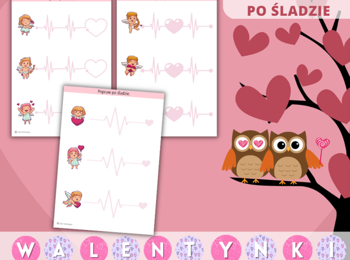 Walentynki Zestaw zadań. Puzzle. Szlaczki. Obliczenia. Labirynty. Girlanda