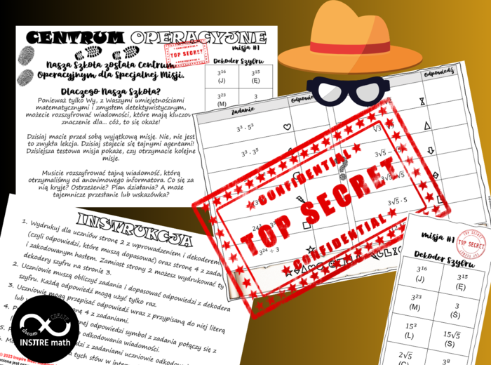 Misja specjalna: Działania na potęgach i pierwiastkach. Matematyczne wyzwanie dla kl. 7-8. Potęgi i pierwiastki.