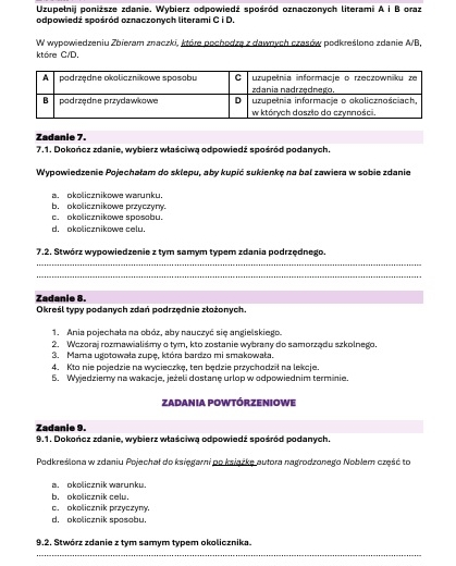 Karta pracy - części zdania, rodzaje zdań