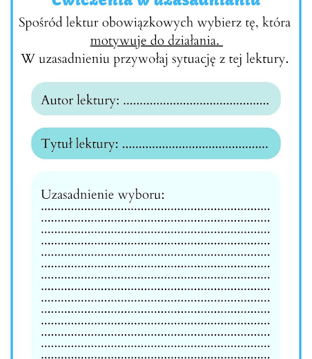 Ćwiczymy argumentowanie i utrwalamy treść lektur- karty z zadaniami na klasowym kursie redagowania wypowiedzi argumentacyjnej. Level 6