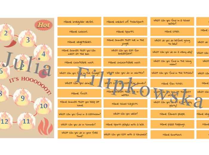 Gra planszowa/ Board game/ Hot potato/ Gorący ziemniak/ Gra/ Gra językowa/ Zabawa/ Dzieci/ Warm-up/ Rozgrzewka/ Słownictwo
