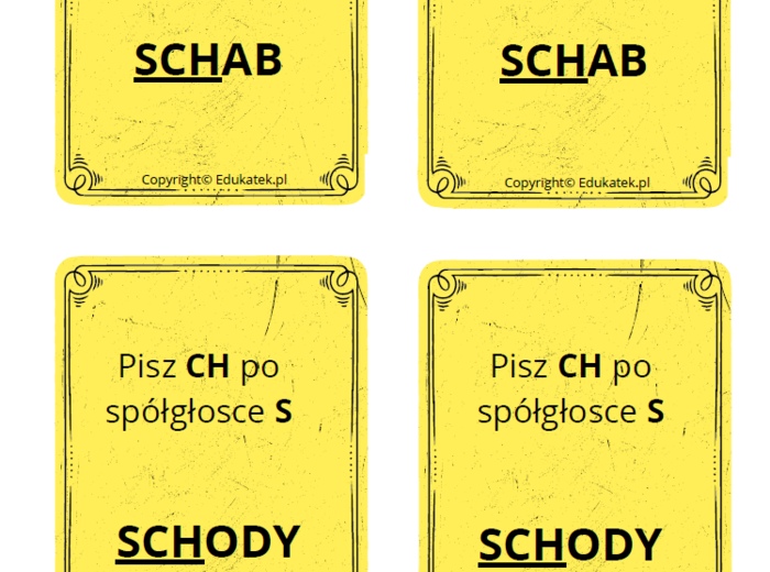 Memory ortograficzne – zasady pisowni ch-h (wersja kolorowa)