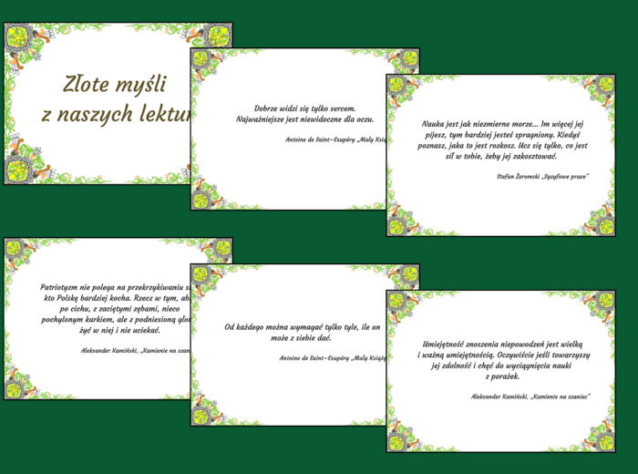 ZŁOTE MYŚLI z lektur szkolnych - CYTATY - lektury - kl. 7-8 - gazetka - 31 stron - wersja 2
