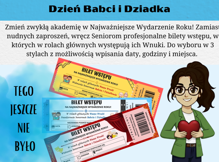 Bilet/Zaproszenie dla babci i dziadka - Dzień babci i dziadka