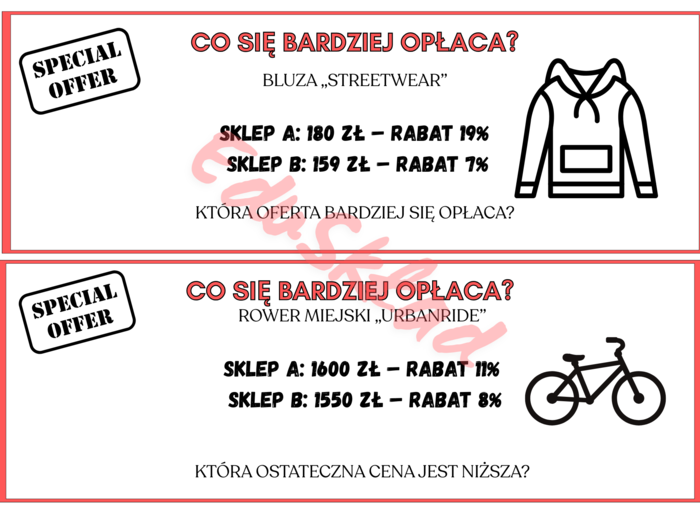 ⭐ „CO SIĘ BARDZIEJ OPŁACA?” – Zestaw kart do porównywania ofert i liczenia procentów!