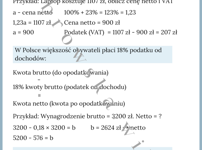 VAT i inne podatki - notatka