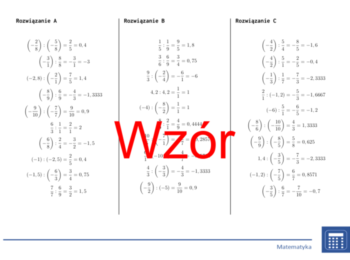 Dzielenie liczb wymiernych | matematyka | 26 kolumn