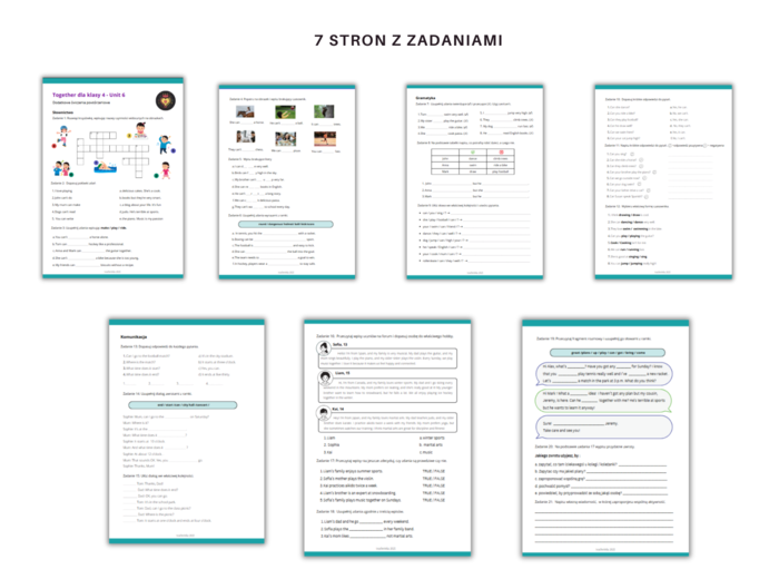 Together dla klasy 4 Unit 6 Dodatkowe materiały, Gramatyka, Słownictwo, Komunikacja, Karty pracy, ćwiczenia, zadania, nazwy umiejętności, czasownik can
