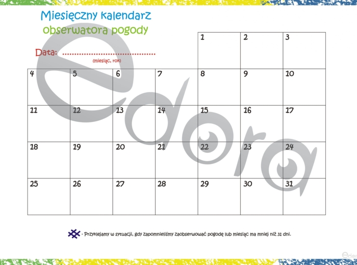 Miesięczny kalendarz obserwatora pogody z naklejkami